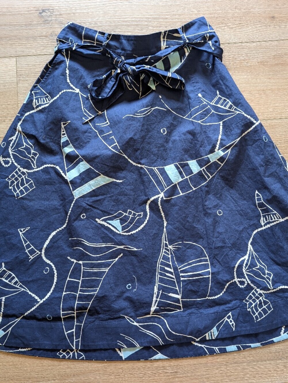 Talbots Navy Sailboat Print A-Line Skirt-Petite
